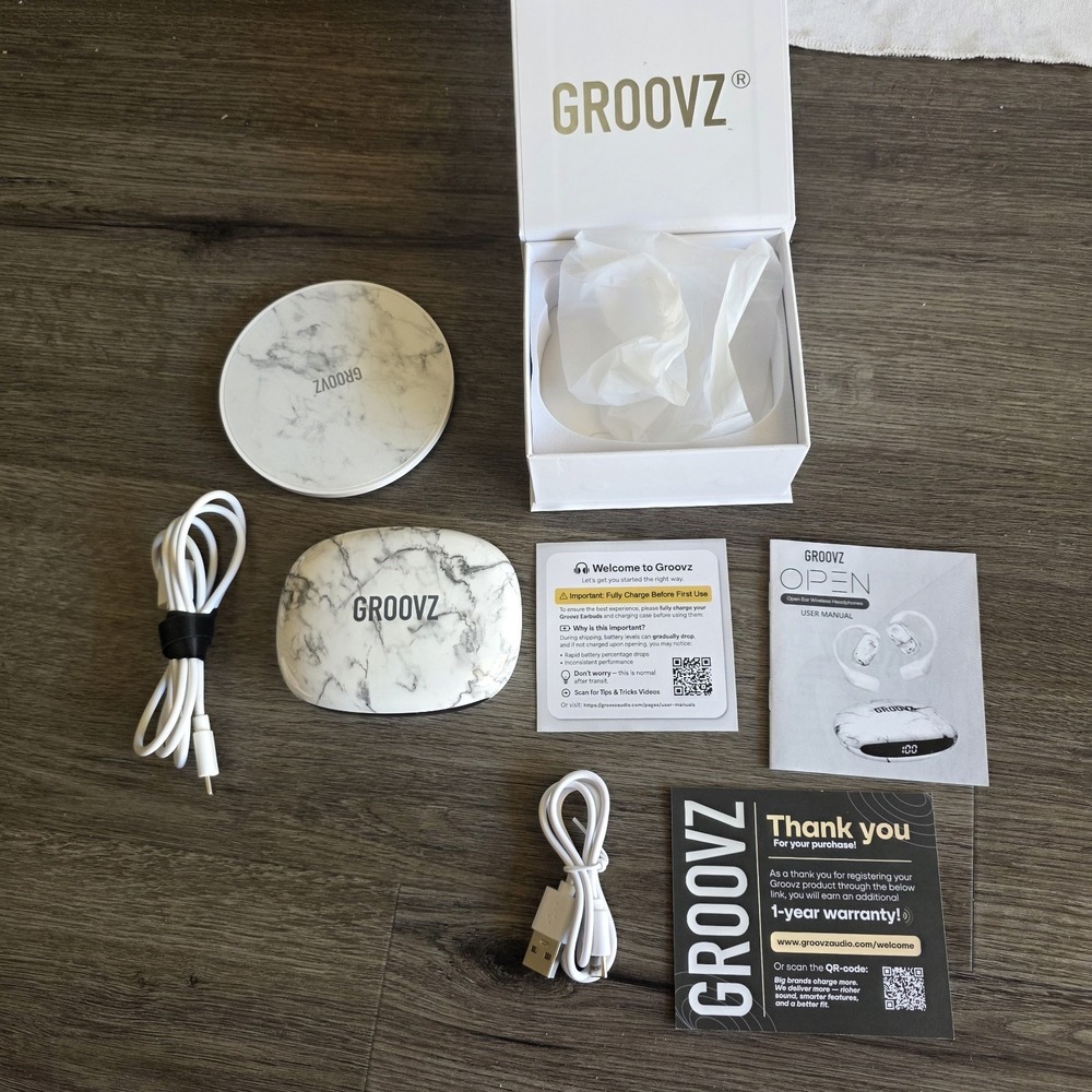 Groovz‎ Plus Open Ear Headphones PLUS Fast Wireless Charging Pad. Marble Design